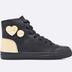 RARE LOVE MOSCHINO black high top lace up sneakers size 39 us size 8